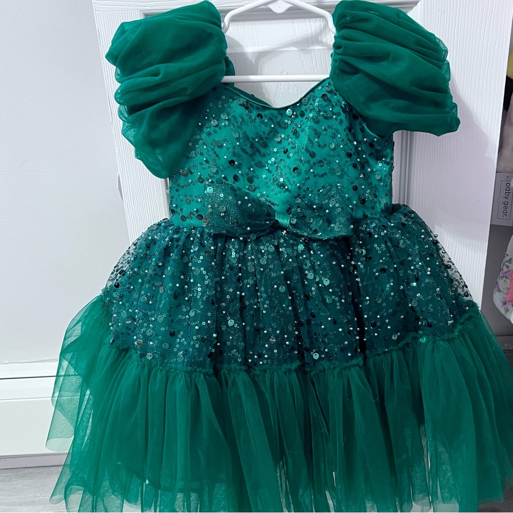 Emerald Green Tulle Dress with Sequins